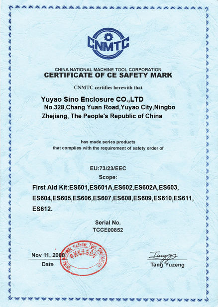 Çin Yuyao Sino Enclosure Co. Ltd Sertifikalar